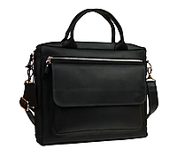 Женская кожаная сумка для документов А4 большая офисная из натуральной кожи на плечо с ручками черная