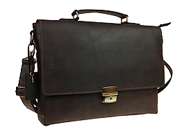 Жіноча шкіряна сумка-портфель А4 для документів з натуральної шкіри з ручкою та ременем на плече коричнева