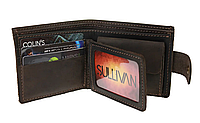 Женский маленький кожаный кошелек портмоне из натуральной кожи с прозрачными карманами коричневый