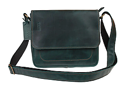 Жіноча шкіряна маленька сумка клатч крос-боді через плече з натуральної шкіри зелена