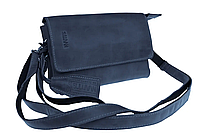 Женская кожаная маленькая сумка клатч барсетка через плечо из натуральной кожи синяя