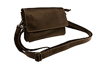 Женская кожаная маленькая сумка клатч барсетка через плечо из натуральной кожи коричневая