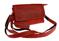 Женская кожаная маленькая сумка клатч барсетка через плечо из натуральной кожи красная