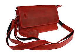 Жіноча шкіряна маленька сумка-клатч барсетка через плече з натуральної шкіри червона