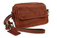 Женская кожаная маленькая сумка клатч барсетка через плечо или на руку из натуральной кожи светло-коричневая