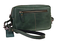 Женская кожаная маленькая сумка клатч барсетка через плечо или на руку из натуральной кожи зеленая