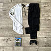 Стильний чоловічий комплект білий лонгслів чорні штани карго з накладними кишенями Розміри: S, M, L, XL, фото 2