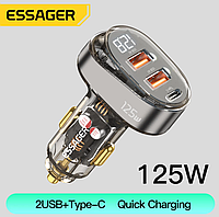 Автомобильное зарядное устройство Essager 2USB + Type C PD 125W Quick Charge 3.0 в прикуриватель быстрая заряд