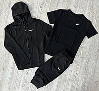 Спортивный костюм Nike черный мужской на змейке , Весенний костюм Найк 3в1 Кофта + Штаны + Футболка