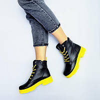 Черные кожаные ботинки SHANS  на желтой подошве  Демисезон  36-23,5см  (2250-D-6 - 22162)