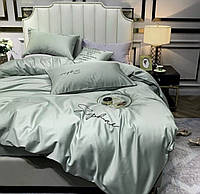 Сатиновое постельное белье евро размер Комплект однотонного постельного белья с вышивкой Креп сатин