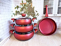 Набор посуды O.M.S Collection (Турция) с антипригарным покрытием из 7-ми (4/3) предметов 3017 красный