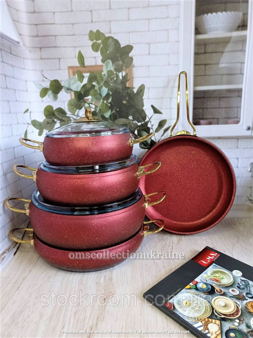 Набір посуду O. M. S. Collection(Туреччина) з а/п покриттям з 9-ти (5/4) предм. 3024 червоний