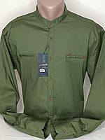 Чоловіча сорочка воріт-стійка Fly Boys vds-0102 зелена приталена однотонна Туреччина стильна напівбатал