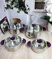Набір кухонного посуду із 8 (4/4) предметів, O. M. S. Collection(Туреччина), арт. 1036, кол.ручок фіолетовий