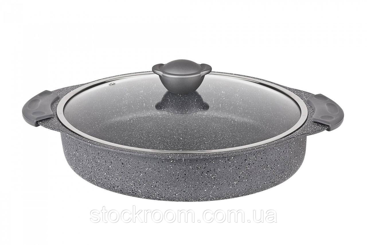 Сотейник 3,5 л (28 х 6,5 см) з а/п покриттям, кришка скло.,O.M.S. Collection (Туреччина), арт. 3322 сірий