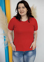 Женская базовая футболка батал рубчик красная