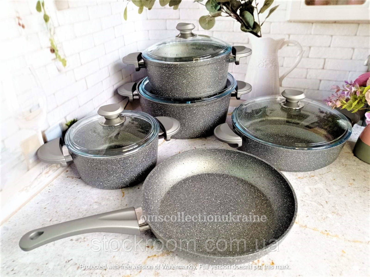 Набір посуду з а/п покриттям з 9 (5/4) предм. O. M. S Collection, арт. 3002.01.02. сірий