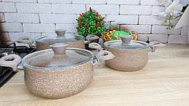 Набір посуду OMS Collection (Туреччина) з антипригарним покриттям з 6-ти (3/3) предметів 3027 коричневий
