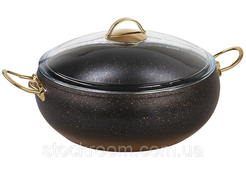 Каструля (O. M. S. Collection) 9,5 л (32 х 12 см) з а/п покриттям, кришка скляна, арт. 3141-32 бронза