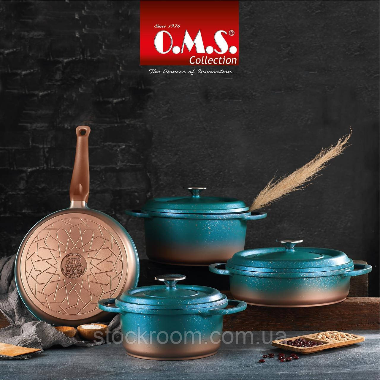Набір посуду O. M. S. Collection (Туреччина) з а/п покриттям з 7-ми (4/3) предм. арт. 3049 бірюзовий