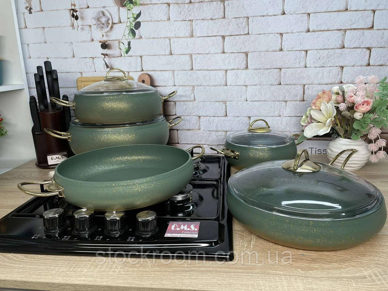 Набір посуду (O. M. S. Collection) з а/п покриттям з 9-ти (5/4) предм. арт. 3024 бірюзовий