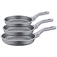 Набор сковородок 3 штуки (20х4,5см, 24х4,5см, 28х4,5см) с гранитным покрытием OMS 3255 серый