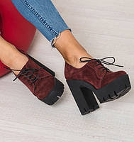 Бордовые замшевые туфли со шнуровкой Grunge  36-23,5см  (4067 - 3510)