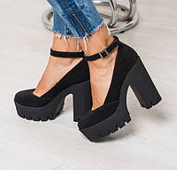 Черные замшевые туфли Mary Jane 36-23,5см (4001 - 2871)