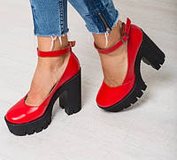 Красные кожаные туфли Mary Jane 36-23,5см (4009 - 2858)