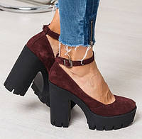 Бордовые замшевые туфли Mary Jane  36-23,5см  (4002 - 2852)