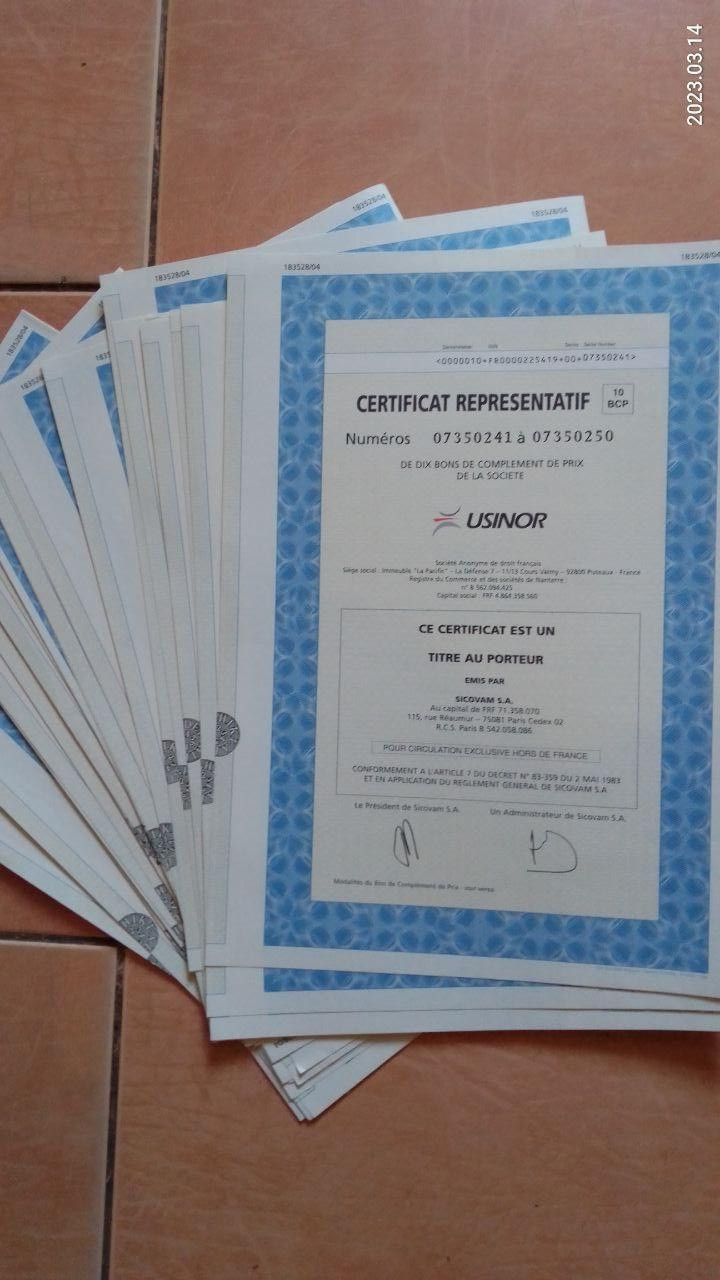 Акція USINOR. 1983 рік  (Д-1.24)