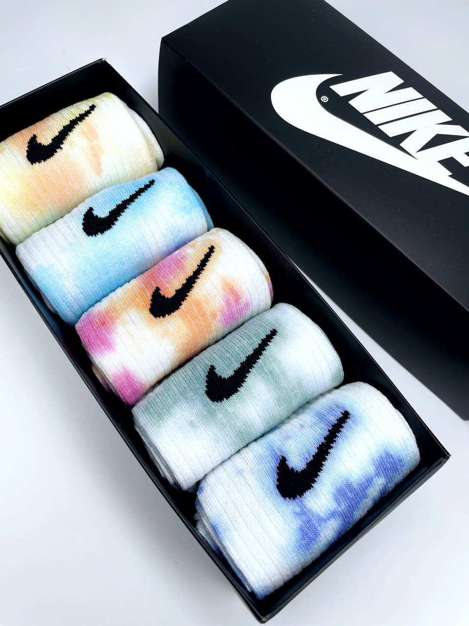 Високі чоловічі Шкарпетки Nike / найк – TIe-Dye – (найк) Подарунковий набір у коробці 5 пар