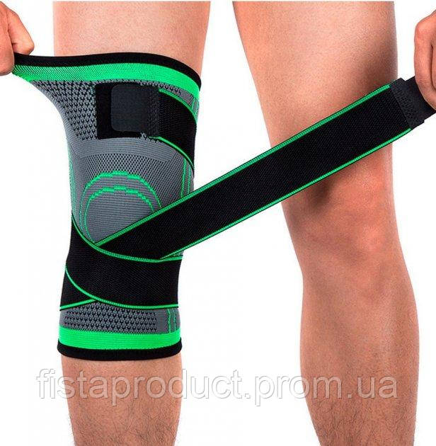 Еластичний бандаж наколінник Knee Support фіксатор колінного суглоба для полегшення болю зелений ортез