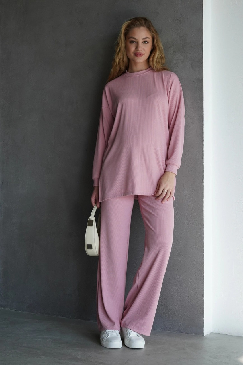 М'який спортивний костюм для вагітних oversize крою однотонний трикотажний колір пудра, 5420138-1-П