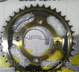 Зірка трансмісії (задня) на мотоцикл Yamaha YBR125 428-38Т (d 64mm) (тарелка) SFR Polish GoldBlac, фото 1