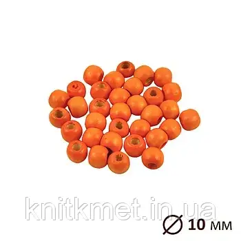 10 шт Намистини круглі дерев'яні, 10 мм, для виробів макраме , декору, панно, колір Оранж