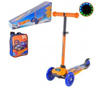 Самокат 3-х колісний Hot Wheels, PU, ​​LED, складаний помаранчевий LS2212