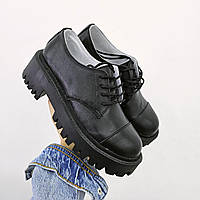 Кожаные женские туфли броги на рельефной платформе Bro Черный