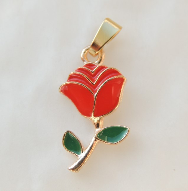 Кулон подвеска Liresmina Jewelry Червона троянда 2.1 см золотистый