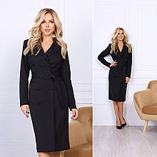 Класична сукня жакет з поясом міді Люкс чорна (різні кольори) XS S M L