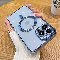 ( iPhone 11 Pro Max ) Противоударный прозрачный чехол с линзами и магнитом MagSafe Цвет: Голубой Sierra Blue