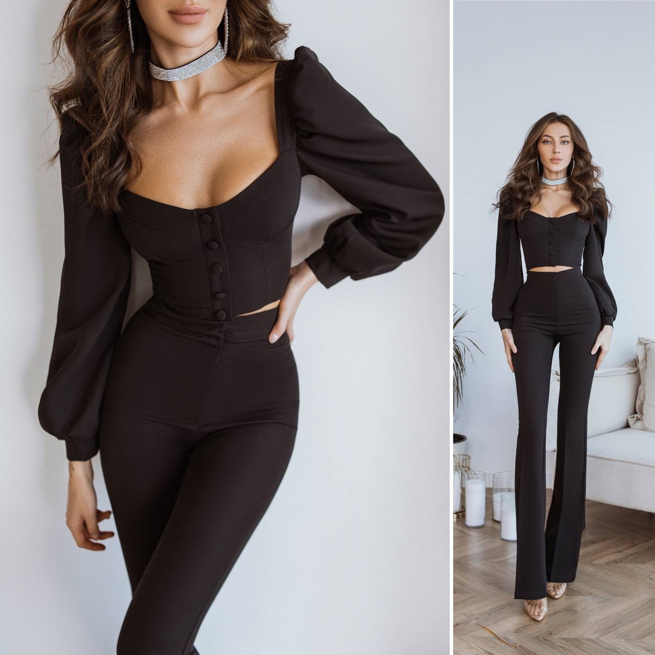 Силуетний жіночий костюм Люкс чорний (різні кольори) XS S M L