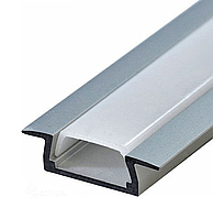 Алюмінієвий профіль для світлодіодної стрічки LS01-01 врізний з розсіювачем, анод. 2м (ціна 1м)