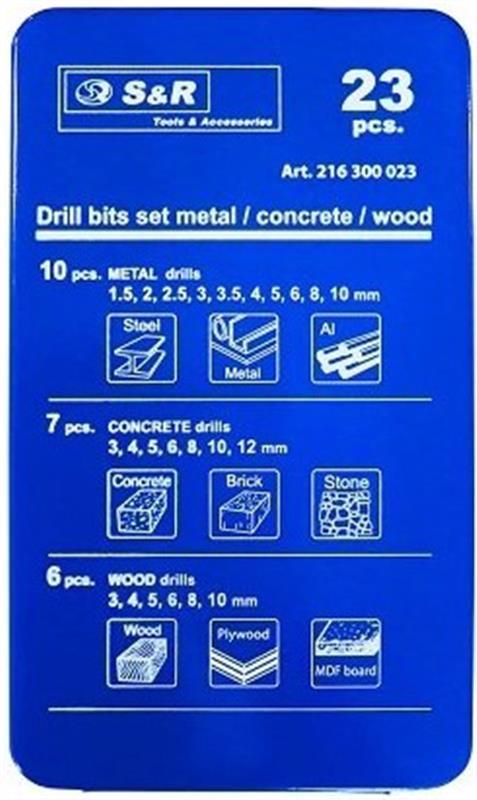 Набір свердел комбінований S&R 23 шт (216300023), фото 1