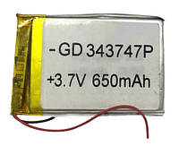 Аккумулятор (Батарея) -GD 343747P + 3.7V Li-ion 650mAh