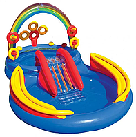 Детский надувной игровой центр Intex "Радуга" для купания с горкой, от 3 до 10 лет, емкость 589 л., синий