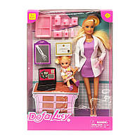 Игрушечная детская кукла типа Барби доктор Defa Lucy с дочкой и аксессуарами, от 3 лет, 29 см., фиолетовая