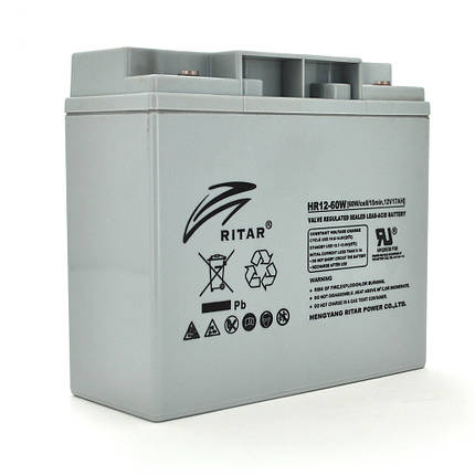 Акумуляторна батарея AGM RITAR HR12-60W, Gray Case, 12 V 17.0 Ah ( 181 х 77 х 167 (167 ) 4.80 kg Q4, фото 1