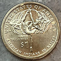 Монета США. 1 доллар 2023 год. Сакагавея. Мария Толчиф и американские индейцы в балете